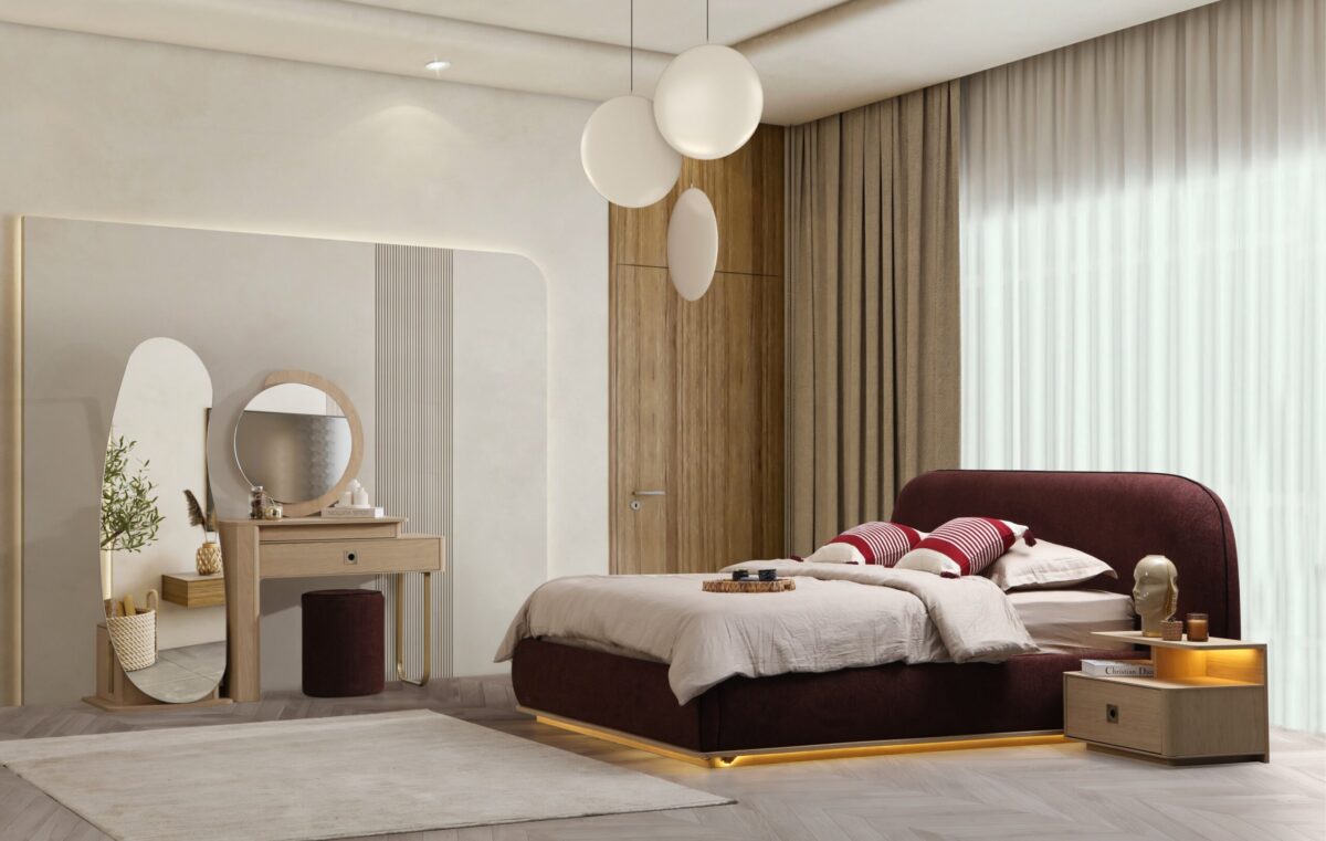 DANTE PACK LIT+SOMMIER AVEC RANGEMENT+ 2 CHEVETS + COMMODE + MIROIR + POUF - Image 10