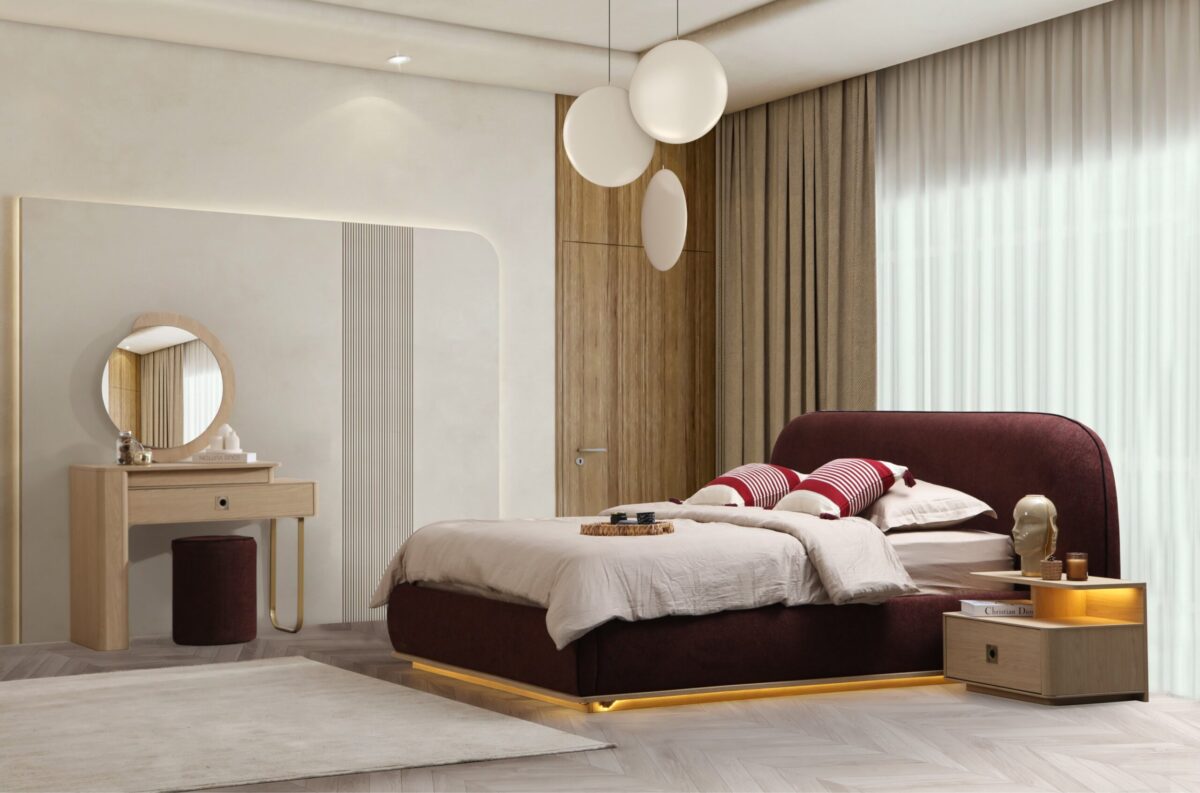DANTE PACK LIT+SOMMIER AVEC RANGEMENT+ 2 CHEVETS + COMMODE + MIROIR + POUF - Image 2