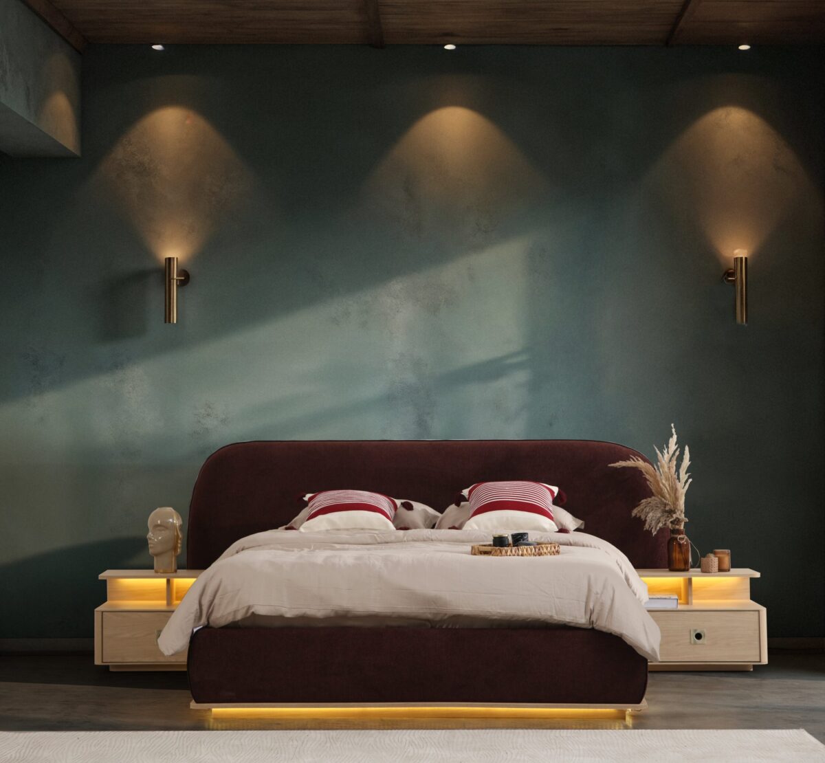 DANTE PACK LIT+SOMMIER AVEC RANGEMENT+ 2 CHEVETS + COMMODE + MIROIR + POUF - Image 7