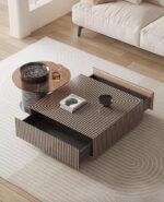 KENTO ZEN SET DE 2 TABLES VERRE +BOIS AVEC TIROIR - Image 4