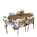 MIRELLE TABLE A MANGER OVAL 90X180CM+6 CHAISES MARRON PIED MARRON